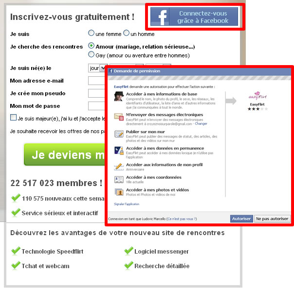Application Easyflirt pour facebook